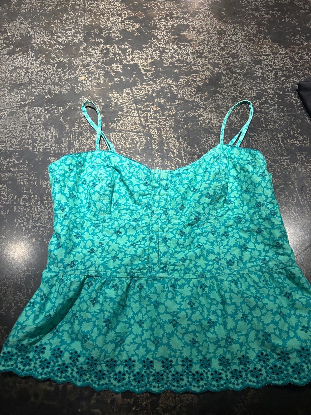 American Eagle Outfitters Turquoise Floral Eyelet Peplum Cami